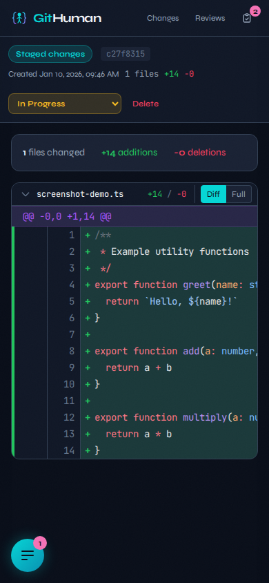 GitHuman mobile review view